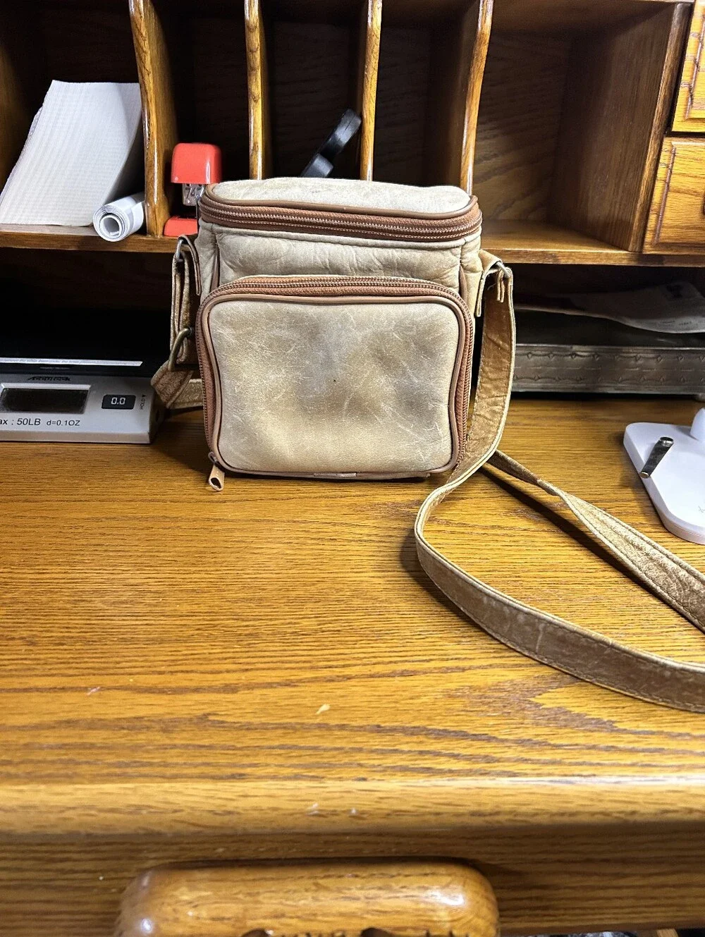 Vintage Leather Camera Carry Case with Front Zip Pocket